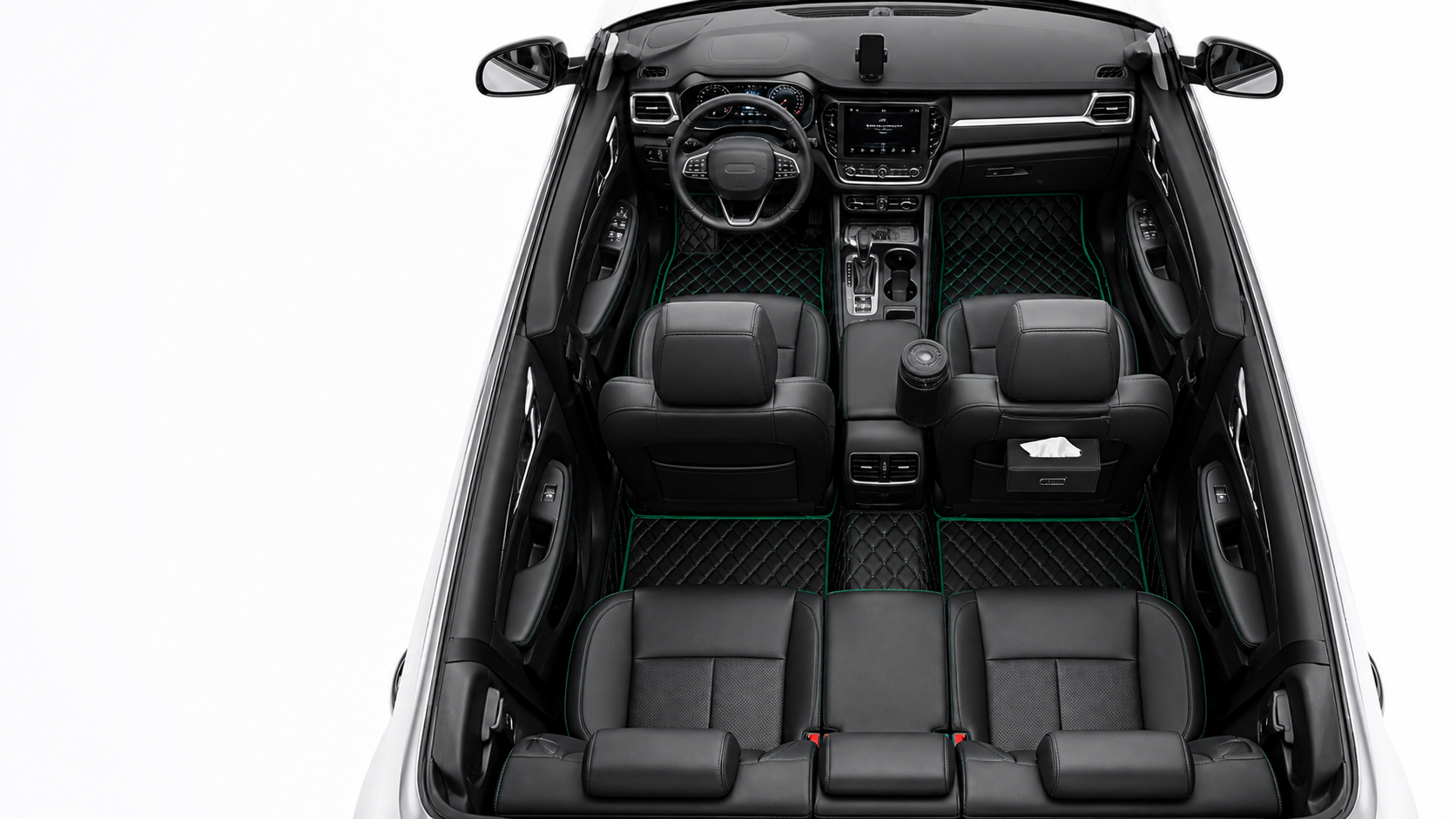 Full car interior with mats, accessories, air purifier and tissue organiser